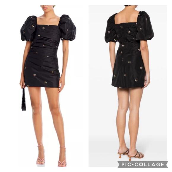 Sea NY Rubina Embroidered Mini Dress Puff Sleeve Floral Ruched - Picture 5 of 16